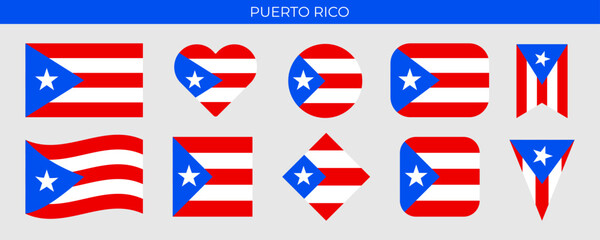 Puerto Rico flag set. Vector illustration isolated on white background