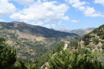 Fototapeta na wymiar View of the mountains from Mega Spileon Monastery, Greece