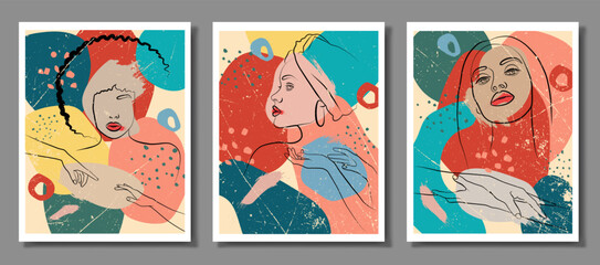 An abstraction set with a face and hands. Vector illustration of the face of an African woman with a turban. In a minimalistic abstract style. Fashionable illustration and abstract poster.