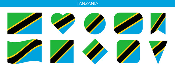 Tanzania flag set. Vector illustration isolated on white background - obrazy, fototapety, plakaty