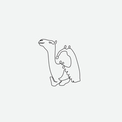 Arab men riding camels line drawing. Continuous one line art. Vector illustration