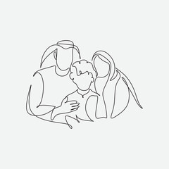 Continuous one line drawing of young Arabian family. Happy Islamic muslim parenting family concept. Single line graphic draw design vector illustration