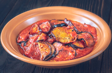 Fried eggplant with tomato sauce