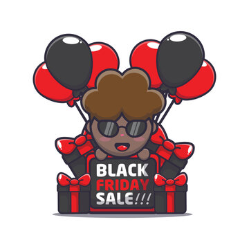 cute afro boy in black friday sale cartoon mascot illustration