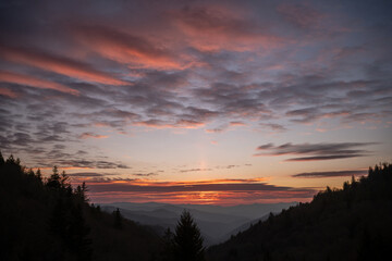 Sun Rises Over The Great Smoky Mountains From Mills Overlook
