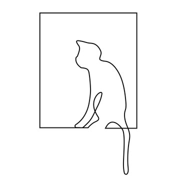 recommend clip art: Continuous line Cat sitting on the windowsill