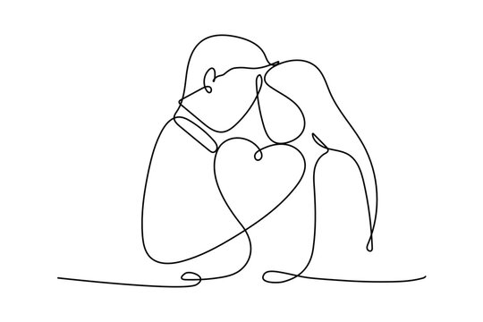 Continuous line Couples hugging each other on Valentine's Day