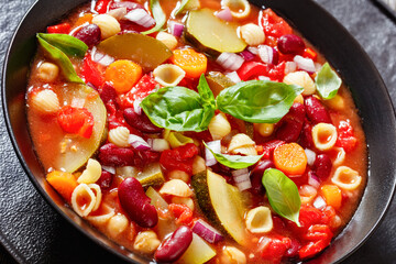 italian minestrone with beans, zucchini and pasta