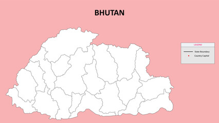 Bhutan Map. Outline state map of Bhutan. Political map of Bhutan with black and white design.