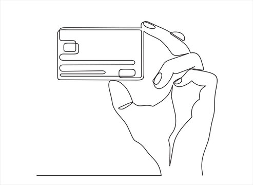 recommend clip art: Continuous one line drawing of hand holding credit card. 