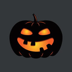 Funny Halloween pumpkin. A jack-o'-lantern isolated on a dark background. Vector illustration