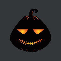 Funny Halloween pumpkin. A jack-o'-lantern isolated on a dark background. Vector illustration
