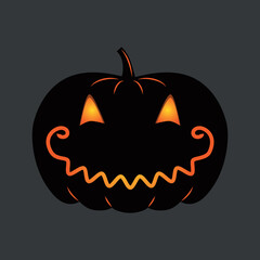 Fototapeta premium Funny Halloween pumpkin. A jack-o'-lantern isolated on a dark background. Vector illustration