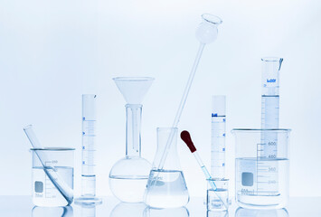 Photo of biochemistry glassware experiment - obrazy, fototapety, plakaty
