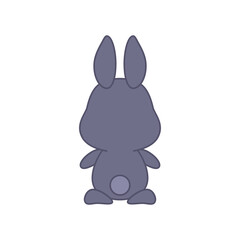 Cute black bunny. Flat cartoon illustration of a little rabbit sitting from back view isolated on a white background. Vector 10 EPS.