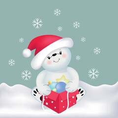 A bear in a Santa Claus hat. Bright, beautiful Christmas illustration for postcard, cover, poster, invitation, poster, banner