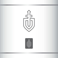 The Sword and Shild. Luxury Lineart logo design template