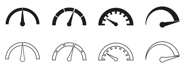 Speedometers icons set. Speed indicator sign. Stock flat vector elements. eps10