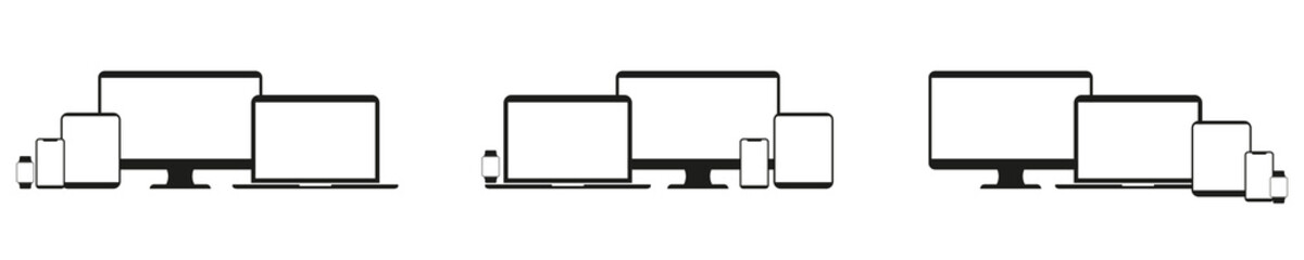 Electronic devices vector icon: TV, computer, laptop, tablet, smartphone, smart watch. Responsive digital devices. Vector illustration, flat design.