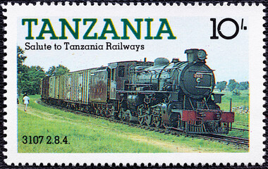 TANZANIA - CIRCA 1985: a stamp printed in Tanzania shows No. 3107, Tanzania Railways Locomotive.