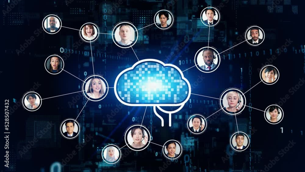 Aufkleber communication network of multi national people. ai (artificial intelligence).