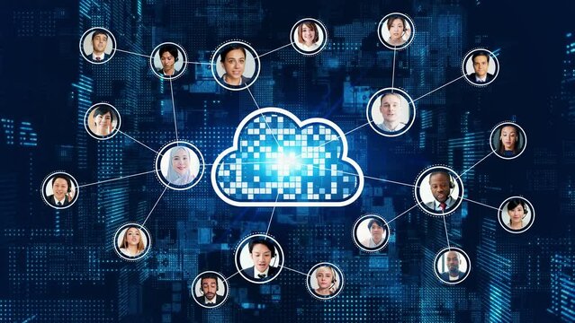 Communication network of multi national people. Cloud computing.