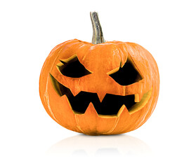 one Halloween pumpkin, Jack-o-lantern on a white isolated background