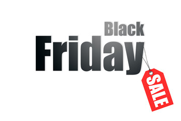 The inscription Black Friday and a tag with the text SALE on a white background