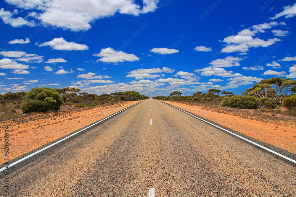 Wall mural Long straight road across Australia