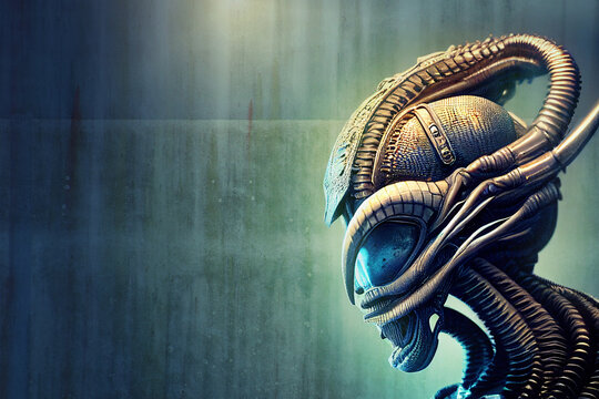 alien creature, biomechanical insect, extraterrestrial head, generative ai