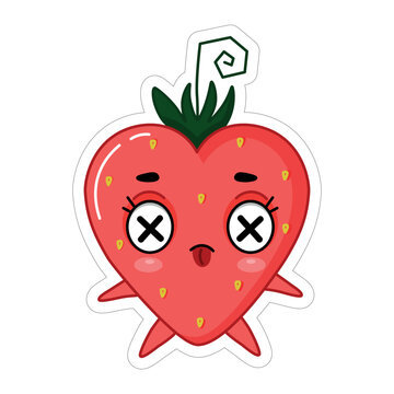 The heart-shaped red strawberry emoji is dead. Vector illustration in the style of flat.