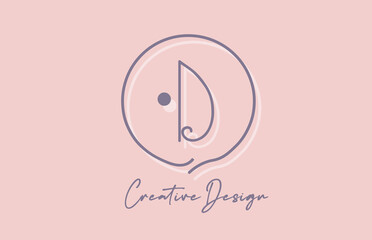 D alphabet letter logo icon design with line dot and vintage style. Pink blue creative template for business and company