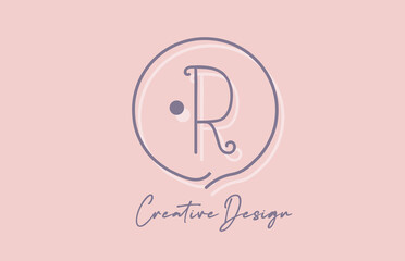 R alphabet letter logo icon design with line dot and vintage style. Pink blue creative template for business and company