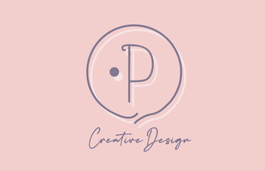 P alphabet letter logo icon design with line dot and vintage style. Pink blue creative template for business and company