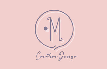 M alphabet letter logo icon design with line dot and vintage style. Pink blue creative template for business and company