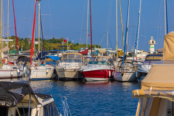 Ships and yachts in the waters of the Bosphorus and the Sea of ​​Marmara near Turkey on a...