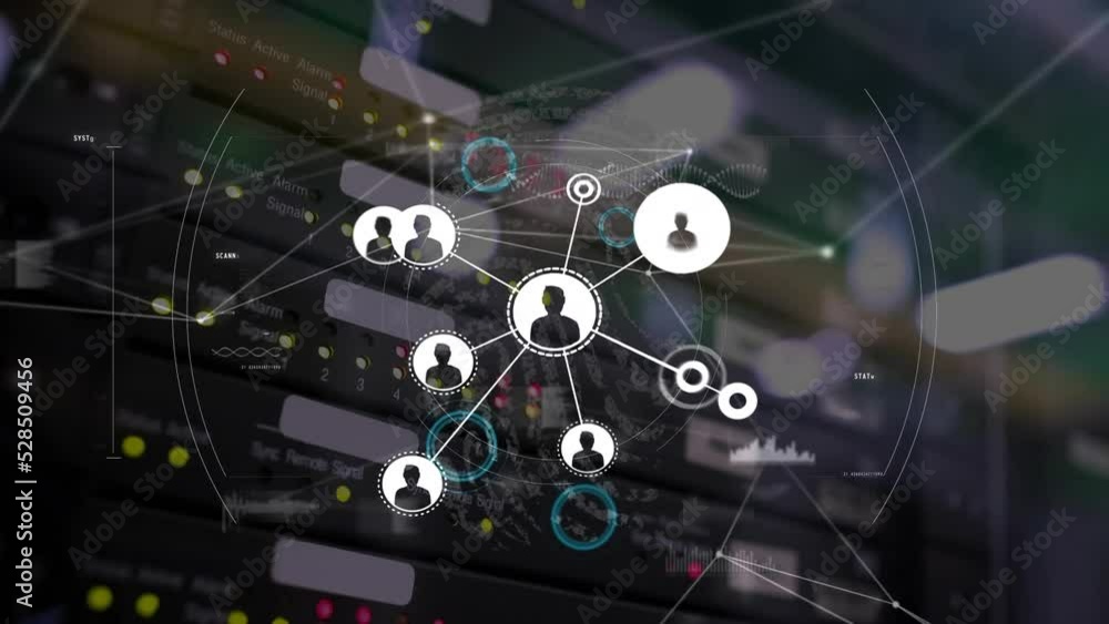 Wall mural Animation of network of connections over computer circuit board