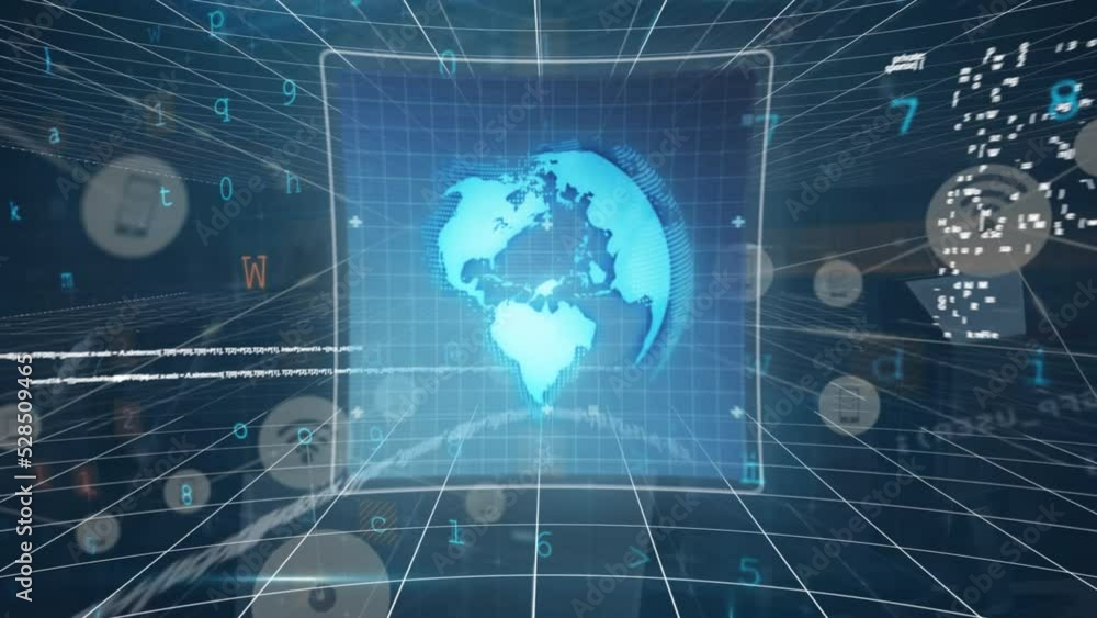 Aufkleber animation of globe with network of connections and icons