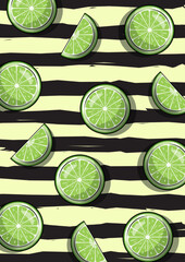 lime sliced pattern with black stripe background