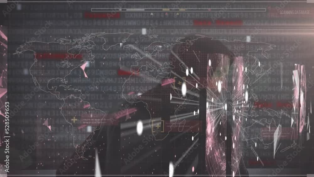 Poster animation of data processing on screen over network of connections