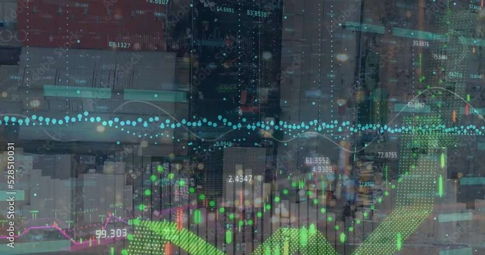 Poster animation of hearts over data processing on black background