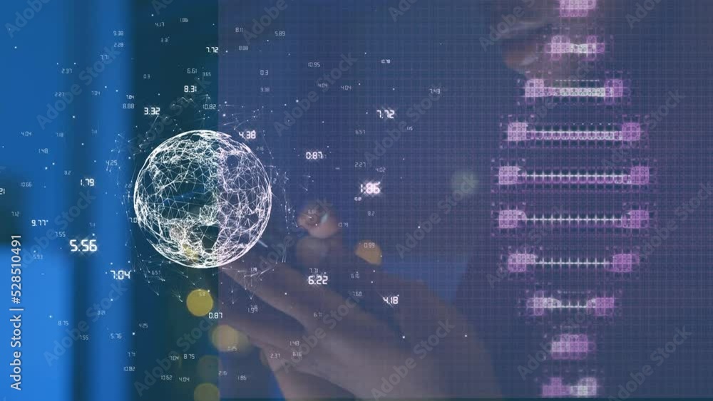 Poster animation of globe with network of connections over red particles and planet earth