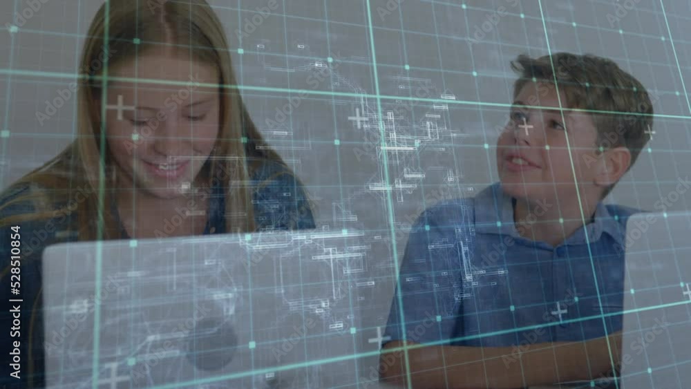 Poster Animation of data processing over group of students using computers