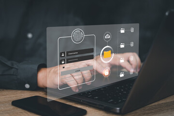Security of the future technology of data storage and cybernetics on the Internet. finger scanning and password allows access to security and identification of big Data businesses and business man