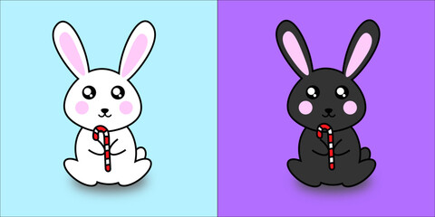 Cute bunnies with christmas candy cane