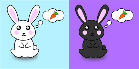 Cute rabbits dreaming about carrots