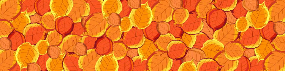 Autumn yellow foliage, background. Autumn concept. The leaves are laid out on the surface next to each other. Vector illustration, banner for the site