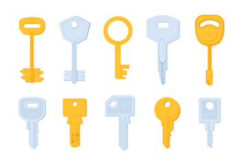 Golden and silver keys - flat design style icons set