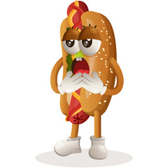 Cute hotdog mascot with bored expression. Perfect for food store, small business or e-Commerce, merchandise and sticker, banner promotion, food review blog or vlog channel