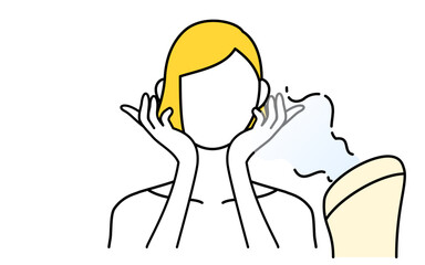 美容、女性のスキンケアのイメージ、美顔スチーマーの蒸気を浴びる女性